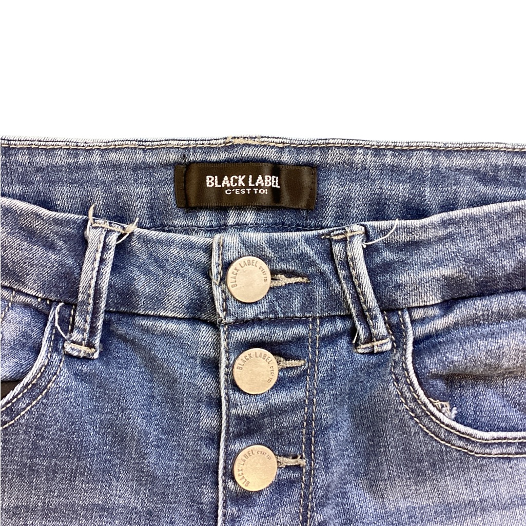 Black Label C’est Toi Mid-Rise Wide Flare Button Fly Women's Blue Jeans Sz 7/29